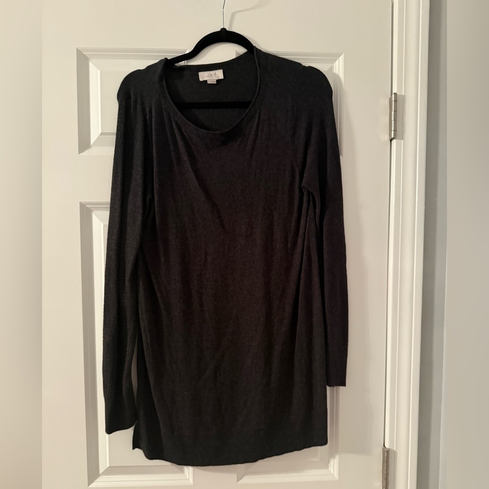 Loft Outlet | Grey Long Waffle Sleeve Tunic Sweater Top | Size M
